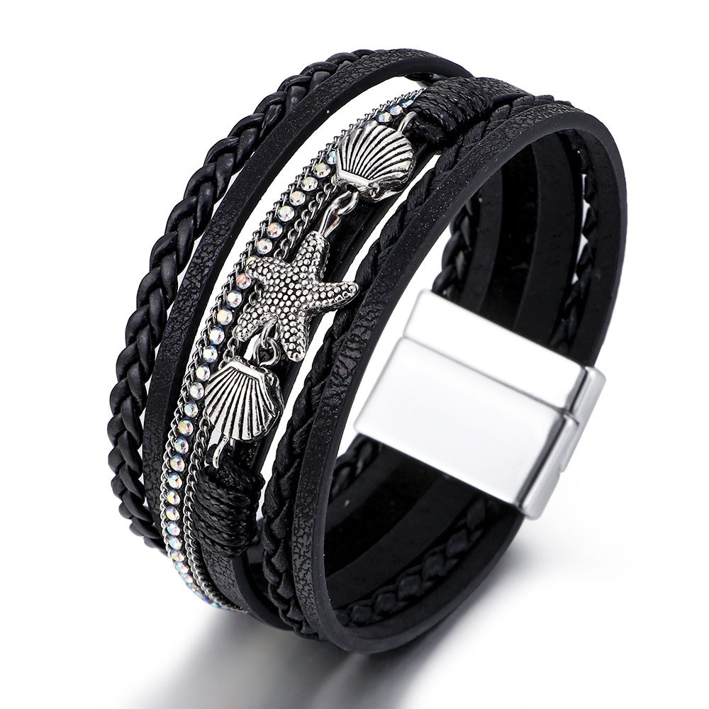 Brazalete de cuero de estrella marina al por mayor de conchas